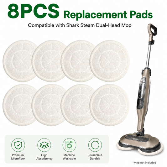 Style 2 Shark Steam Dual-Head Mop Replacement Pads 8 Pack - 7.5 Inch Reusable Round Microfiber Scrubbing Pads V888-ELOSUNG52478