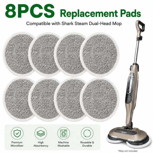 Style 3 Shark Steam Dual-Head Mop Replacement Pads 8 Pack - 7.5 Inch Reusable Round Microfiber Scrubbing Pads V888-ELOSUNG52479