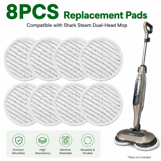 Style 4 Shark Steam Dual-Head Mop Replacement Pads 8 Pack - 7.5 Inch Reusable Round Microfiber Scrubbing Pads V888-ELOSUNG52480