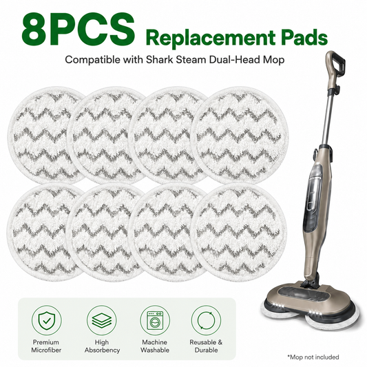 Style 5 Shark Steam Dual-Head Mop Replacement Pads 8 Pack - 7.5 Inch Reusable Round Microfiber Scrubbing Pads V888-ELOSUNG52481