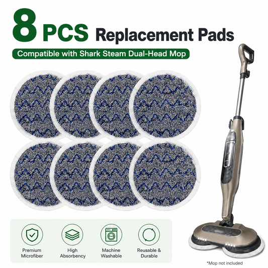 Style 6 Shark Steam Dual-Head Mop Replacement Pads 8 Pack - 7.5 Inch Reusable Round Microfiber Scrubbing Pads V888-ELOSUNG52482