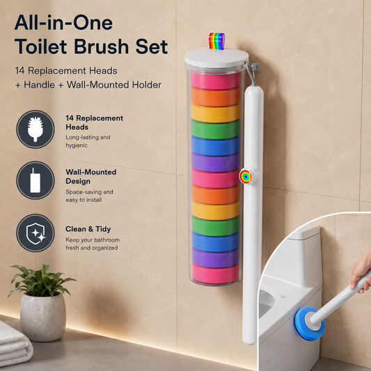 Disposable Toilet Brush Set with 14 Preloaded Cleaning Refill Heads & Wall Mounted Storage Holder - 360 V888-ELOSUNG52483
