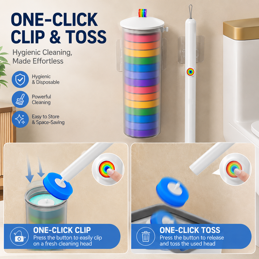 Disposable Toilet Brush Set with 14 Preloaded Cleaning Refill Heads & Wall Mounted Storage Holder - 360 V888-ELOSUNG52483