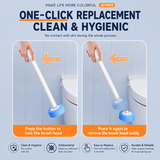 Automatic Flip-Open Disposable Toilet Brush Set with 7 Cleaning Refill Heads, Wall Mounted Storage, V888-ELOSUNG52484