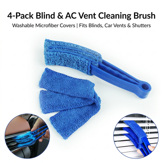 4 Pack Blue Shutter and Car AC Vent Cleaner Brush with Washable Microfiber Cleaning Cloth - Reusable Window V888-ELOSUNG52511