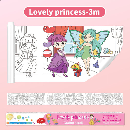 2PCS Kids 3M Giant Coloring Rolls and 12 Colors Washable Soft Tip Markers Set - Lovely Princess + Daily V888-ELOSUNG52543