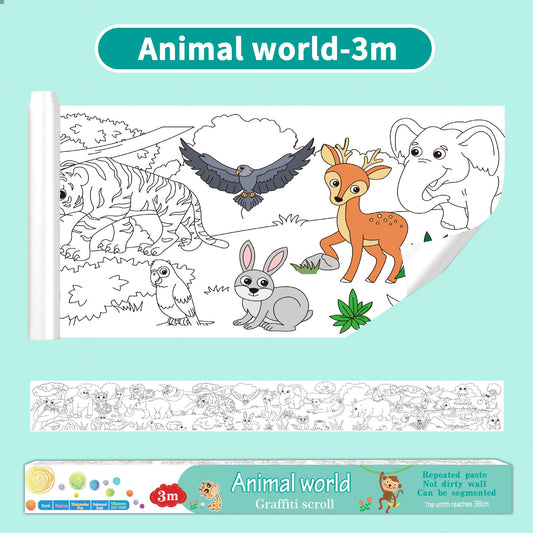 2PCS Kids 3M Giant Coloring Rolls and 12 Colors Washable Soft Tip Markers Set - Space Adventure + Animal V888-ELOSUNG52544