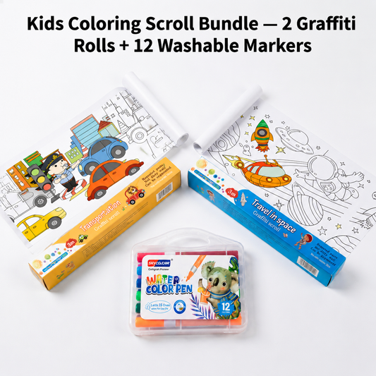 2PCS Kids 3M Giant Coloring Rolls and 12 Colors Washable Soft Tip Markers Set - Space Adventure + V888-ELOSUNG52546