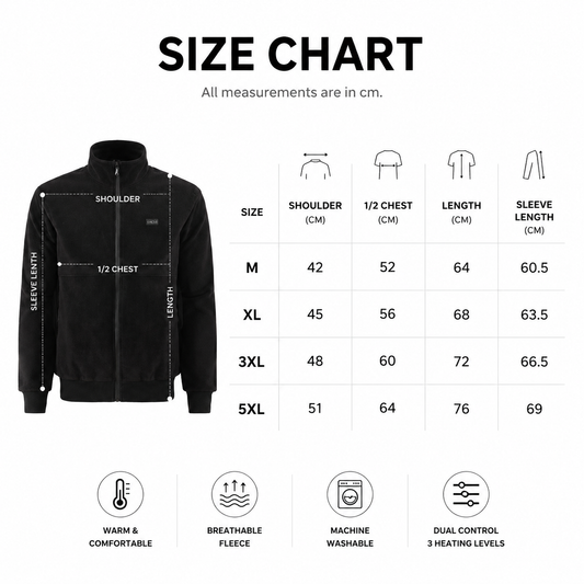 5XL Size Winter USB Heated Windproof Soft Fleece Warm Jacket for Men and Women - 8 Zones Graphene & Carbon V888-ELOSUNG52562