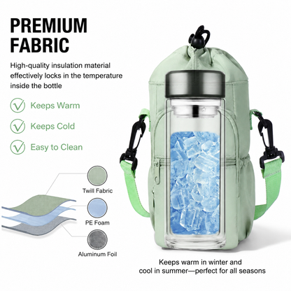 2-Pack Pink Muti-Pockets Insulated Water Bottle Holder and Adjustable Phone Crossbody Bag – 40oz Bottle Large Waterproof Cooler Sling Bag with Drawstring Closure and PE Cotton and Aluminium Foil Lining