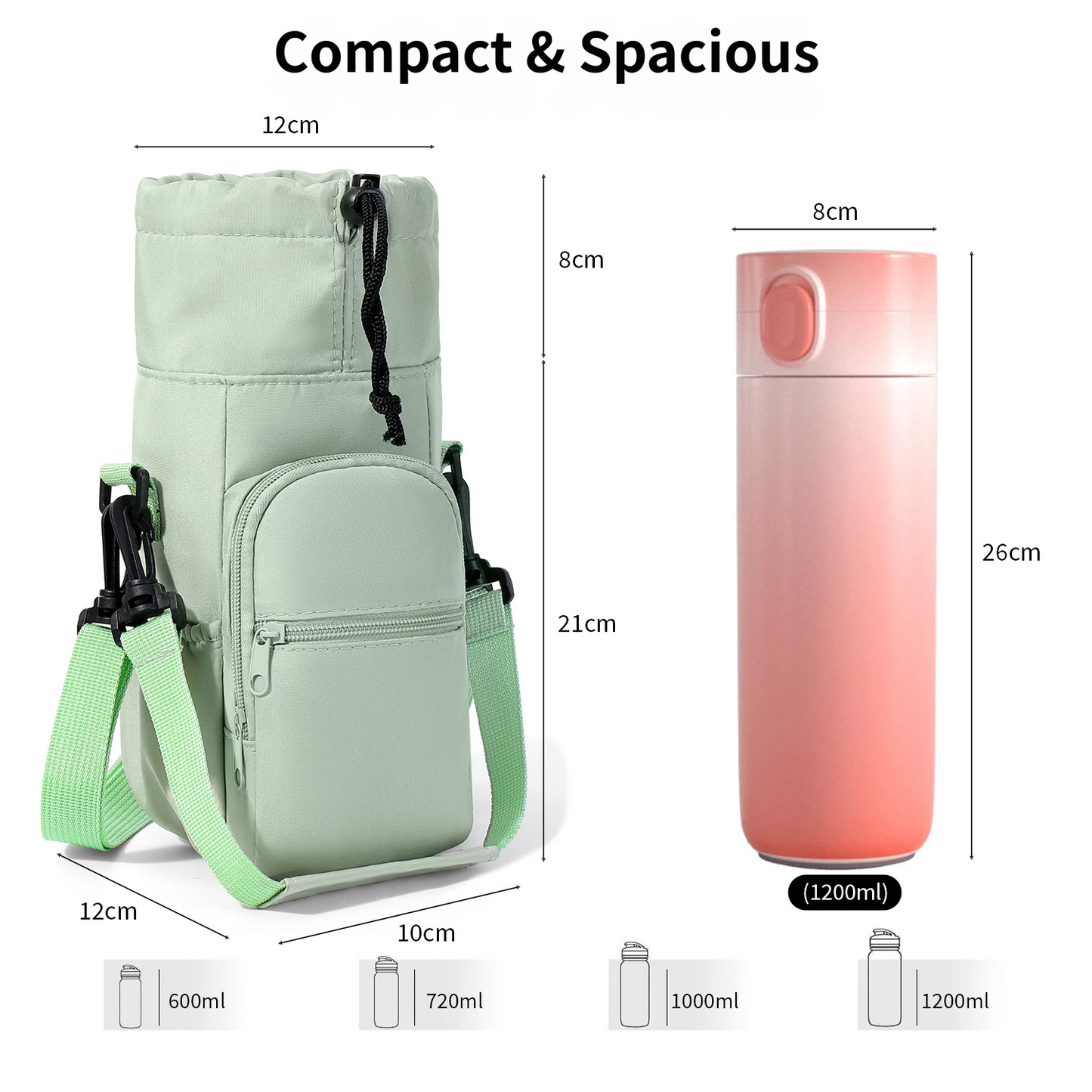 2-Pack Grey Muti-Pockets Insulated Water Bottle Holder and Adjustable Phone Crossbody Bag – 40oz Bottle Large Waterproof Cooler Sling Bag with Drawstring Closure and PE Cotton and Aluminium Foil Lining