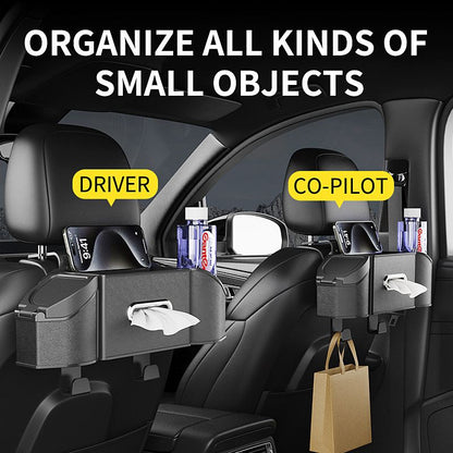 Soothing Gray Multifunctional Car Seat Back Storage Boxand Trash Can – PVC Leather Vehicle Hanging Organizer with Tissue Box Holder, Cup Holder, Phone Stand and Dual Hooks for Tidy Daily Commuting & Road Trip