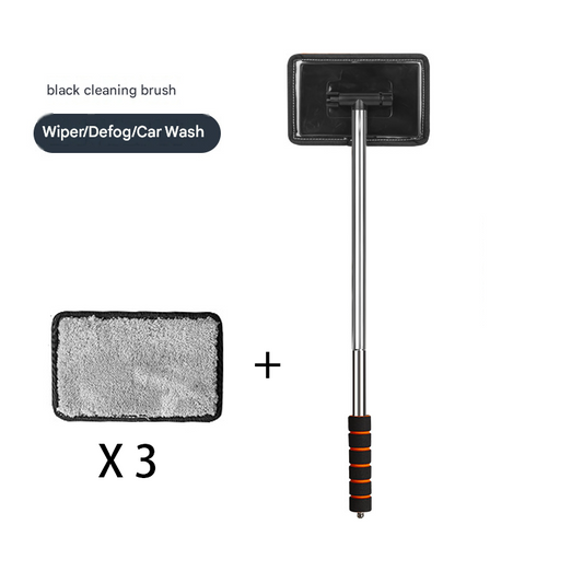 Black Telescopic Car Windshield Cleaning Brush with 3 Replacement Microfiber- Aluminium Alloy Extendable V888-ELOSUNG53002