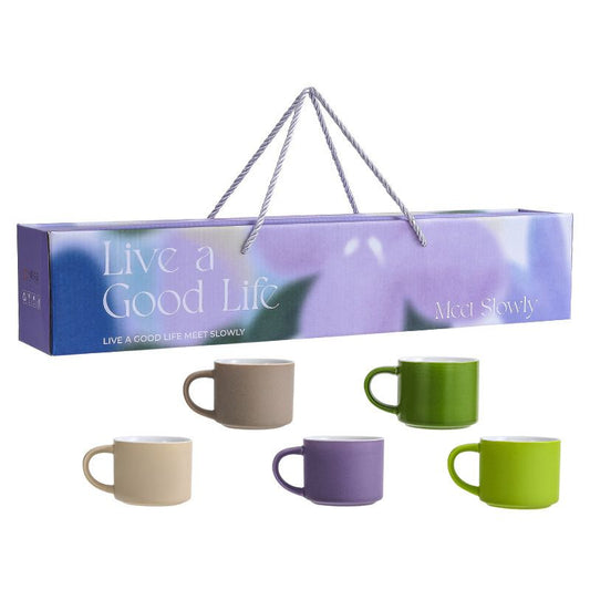 5-piece "Colorful One-Shot Mug" Ceramic Mug Set - Nordic color scheme, smooth handle, rounded rim, exquisite V888-ELOSUNG53008