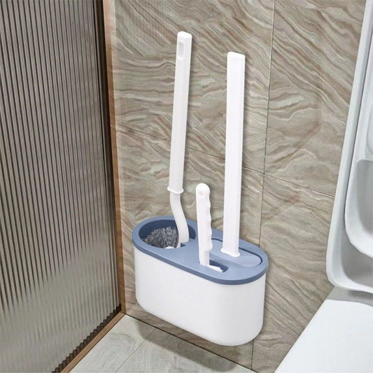 Blue Toilet Brush Set with Holder - 3-in-1 Wall Mounted Bathroom Cleaning Kit, TPR Soft Bristle & 360 degrees V888-ELOSUNG53024