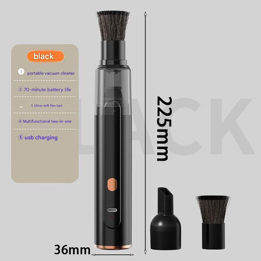 Black Portable Handheld Car Vacuum Cleaner - Rechargeable Mini Dust Collector with Soft Bristle Brush and V888-ELOSUNG53029