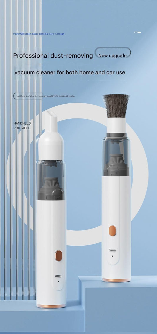 Black Portable Handheld Car Vacuum Cleaner - Rechargeable Mini Dust Collector with Soft Bristle Brush and V888-ELOSUNG53029