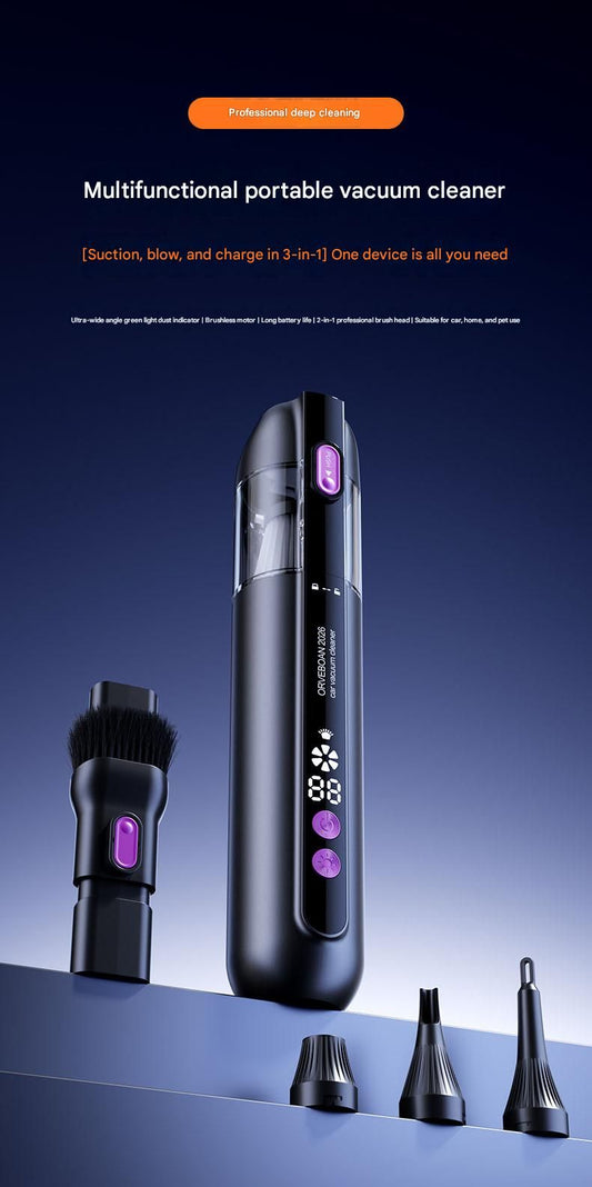 Black Cordless Handheld Vacuum Cleaner - High Suction Portable Car Vacuum with Green Light Dust Display, V888-ELOSUNG53054