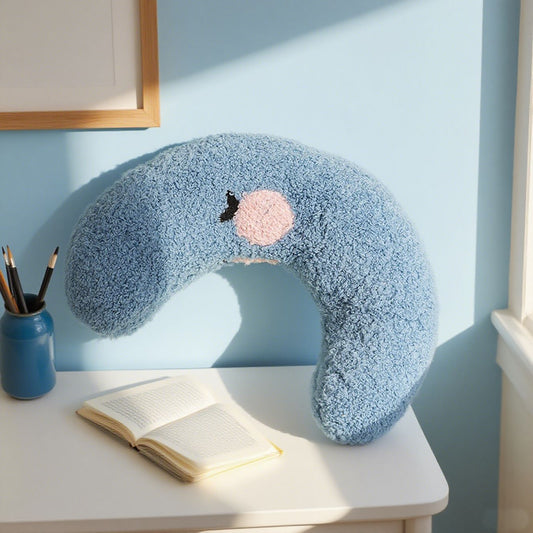 Blue Pet U-Shaped Pillow - Soft Teddy Velvet Neck Support Cushion for Dogs and Cats, Deep Sleep Aid with V888-ELOSUNG53056