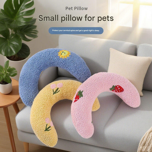 Blue Pet U-Shaped Pillow - Soft Teddy Velvet Neck Support Cushion for Dogs and Cats, Deep Sleep Aid with V888-ELOSUNG53056