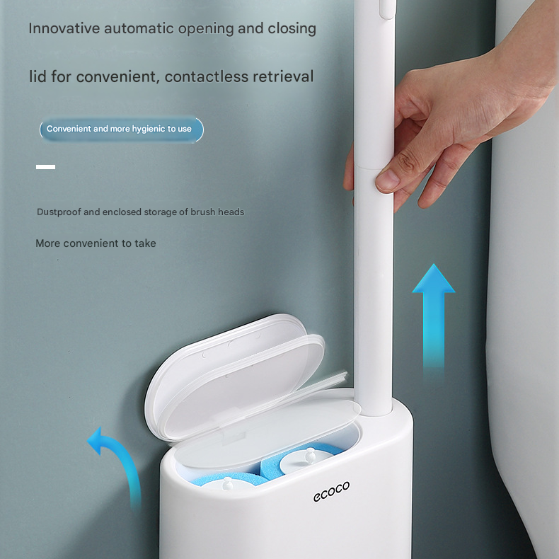 Beige Disposable Toilet Brush with Wall Mount Holder set - No Touch Replacement System, 360 Degree Rotating V888-ELOSUNG53062