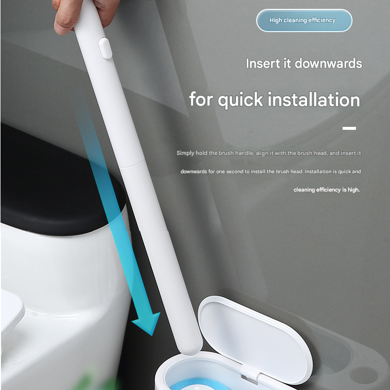 Beige Disposable Toilet Brush with Wall Mount Holder set - No Touch Replacement System, 360 Degree Rotating V888-ELOSUNG53062