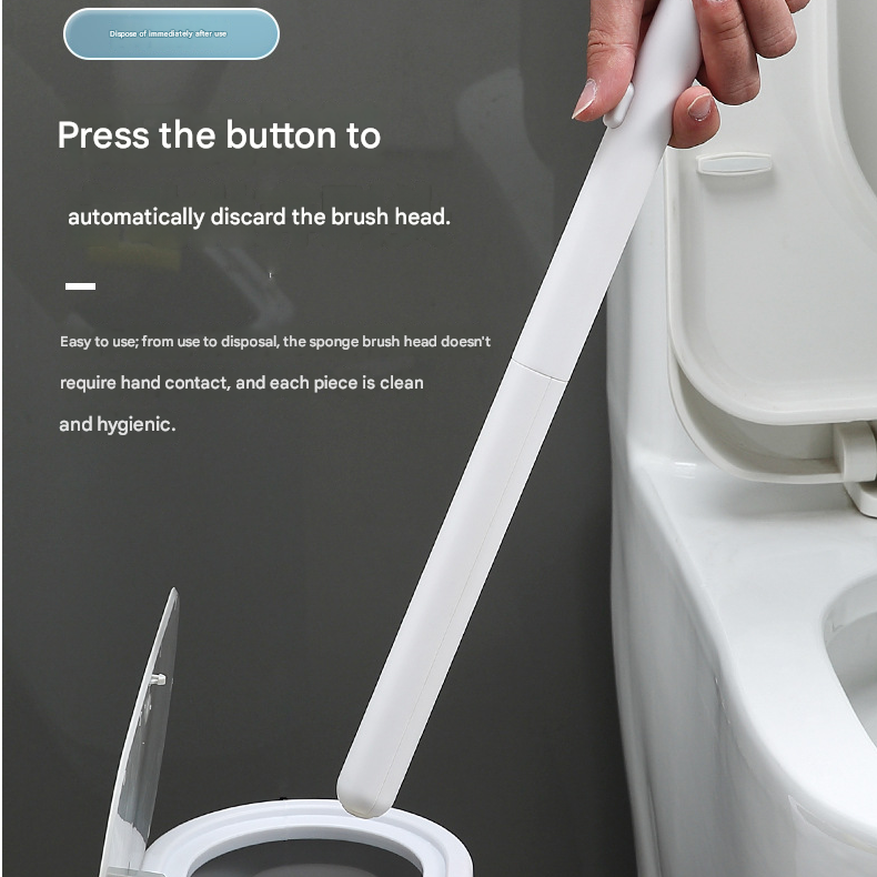 Beige Disposable Toilet Brush with Wall Mount Holder set - No Touch Replacement System, 360 Degree Rotating V888-ELOSUNG53062