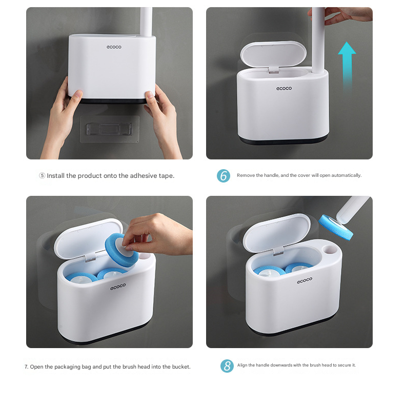 Beige Disposable Toilet Brush with Wall Mount Holder set - No Touch Replacement System, 360 Degree Rotating V888-ELOSUNG53062