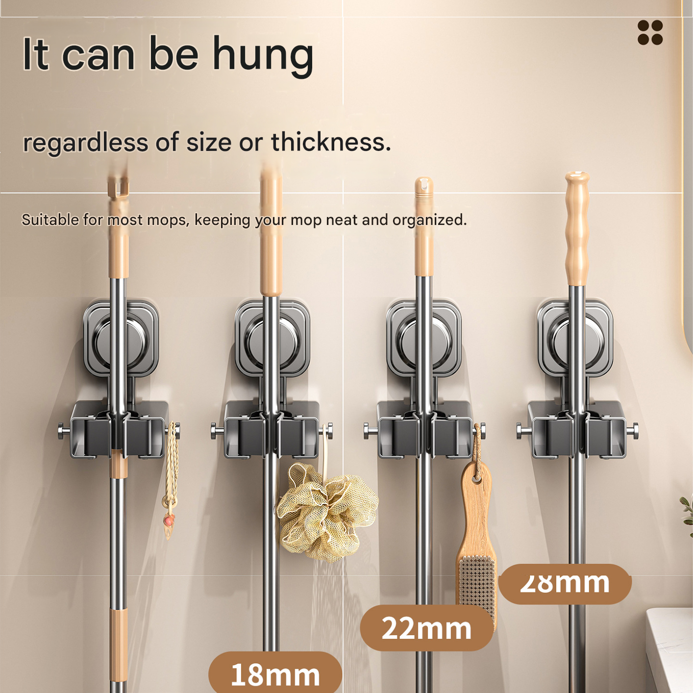 1 pack Milky white Suction Cup Mop and Broom Holder Wall Mount - No Drill Adhesive Hook for Bathroom, Kitchen V888-ELOSUNG53063