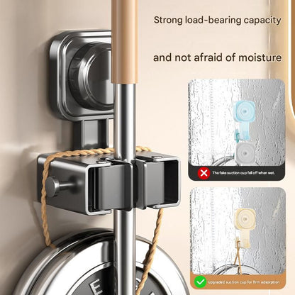 1 pack Grey Suction Cup Mop and Broom Holder Wall Mount - No Drill Adhesive Hook for Bathroom, Kitchen and V888-ELOSUNG53064