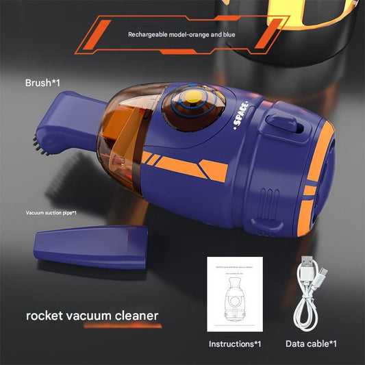 Orange and Blue Rocket Desktop Vacuum Cleaner - USB Rechargeable, 500mAh Battery, Two Types of Suction V888-ELOSUNG53078