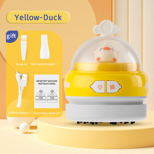 Yellow-Duck Mini Animal Desktop Vacuum Cleaner - USB Rechargeable, Night Light, 2-Speed Suction, Detachable & V888-ELOSUNG53081