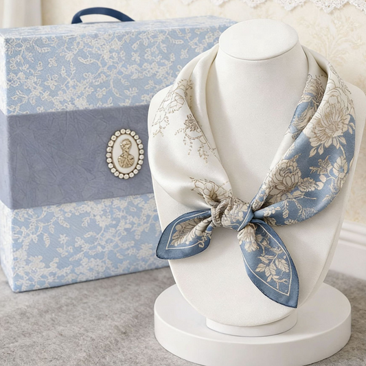 Mulberry Silk Square Scarf for Women - 53x53cm Floral Print Neck Scarf with Gift Box, Soft Lightweight Silk V888-ELOSUNG53096