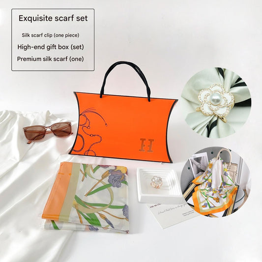 Butterfly and Flower Styles Korean Design 70x70cm Imitation Silk Scarf Gift Set for Women - Fashionable V888-ELOSUNG53099