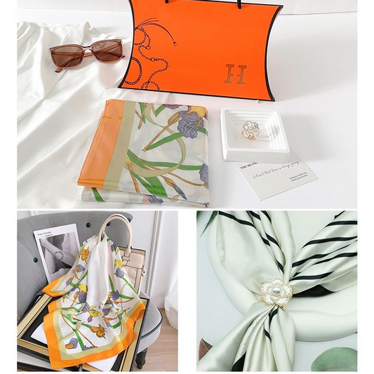 Butterfly and Flower Styles Korean Design 70x70cm Imitation Silk Scarf Gift Set for Women - Fashionable V888-ELOSUNG53099