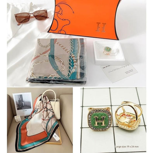 Colorful Chain Styles Korean Design 70x70cm Imitation Silk Scarf Gift Set for Women - Fashionable Square V888-ELOSUNG53102