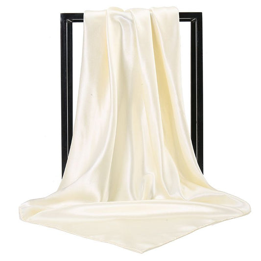 90x90cm Beige Solid Color Satin Square Scarf for Women - Imitation Silk Headscarf & Neck Scarf, Lightweight V888-ELOSUNG53105