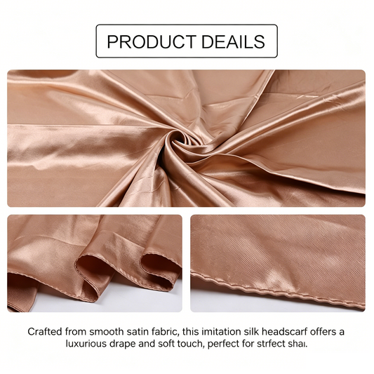 90x90cm Beige Solid Color Satin Square Scarf for Women - Imitation Silk Headscarf & Neck Scarf, Lightweight V888-ELOSUNG53105