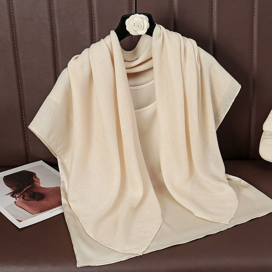 Beige 90 x 90cm Women Solid Colour Square Scarf - Lightweight Polyester Head Scarf and Shawl Wrap, Soft V888-ELOSUNG53121