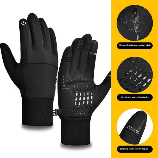 2 Pairs Black M size Winter Cycling Gloves Set - Windproof Thermal Touchscreen Sports Gloves with Water V888-ELOSUNG53128