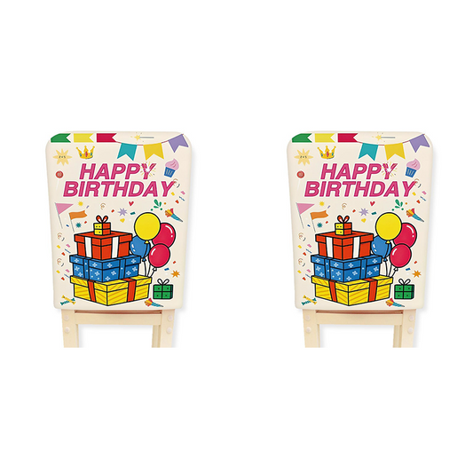 2 pcs Cartoon half chair covers birthday(Happy birthday*2) - Stretch Dining Chair Back Cover with Gift Print V888-ELOSUNG53129