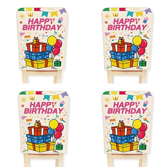 4 pcs Cartoon half chair covers birthday(Happy birthday*4) - Stretch Dining Chair Back Cover with Gift Print V888-ELOSUNG53130