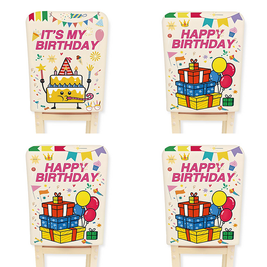 4 pcs Cartoon half chair covers birthday(Happy birthday*3 and It's my birthday*1) - Stretch Dining Chair Back V888-ELOSUNG53131