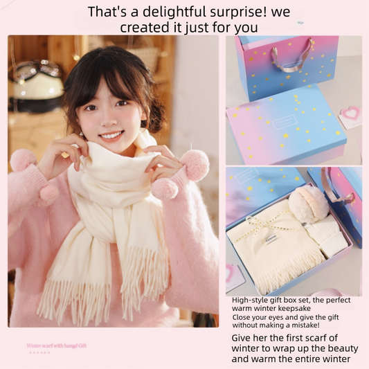 Pink and White Winter Scarf Gift Box Set for Women (Earmuffs, Gloves, and Scarf 3-Piece Set)- Soft Warm Scarf V888-ELOSUNG53151