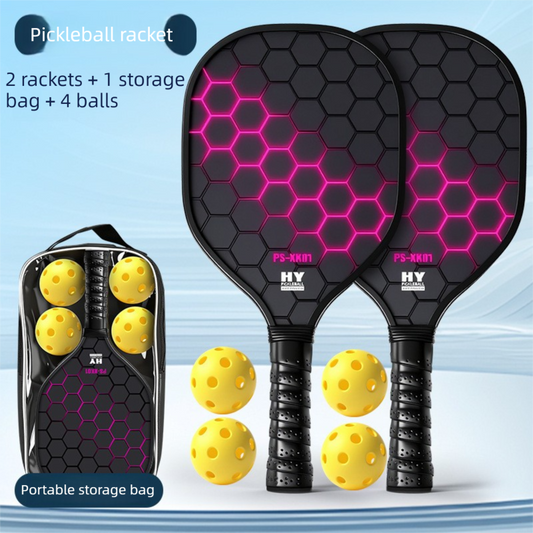 Black and Pink Professional Carbon Fiber Pickleball Paddle Set (2 Rackets + 4 Balls + 1 Carry Bag)- V888-ELOSUNG53154