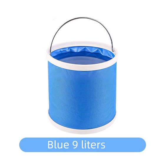 Blue 9L Collapsible Car Wash Bucket - Oxford Fabric Portable Folding Pail with Handle for Camping, Fishing, V888-ELOSUNG53187