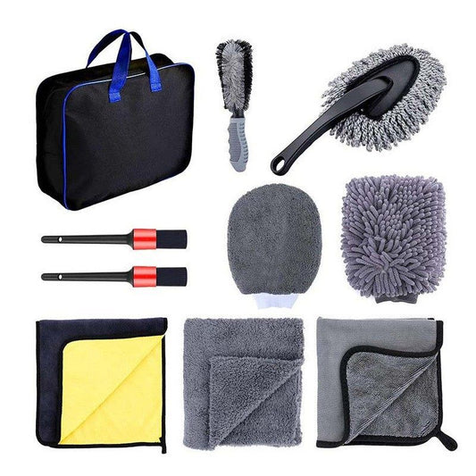 11-Piece Car Wash and Detailing Kit - 9L Blue Collapsible Oxford Fabric Bucket, Microfiber Towels, Wax V888-ELOSUNG53188