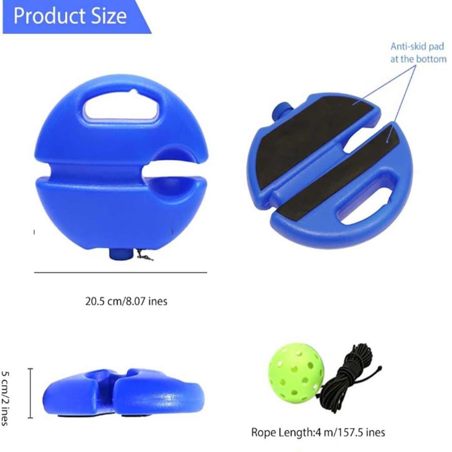 Pickleball Trainer Rebound Practice Set with Blue Tethered Ball and Blue Fillable Base -Solo Training Aid for V888-ELOSUNG53191