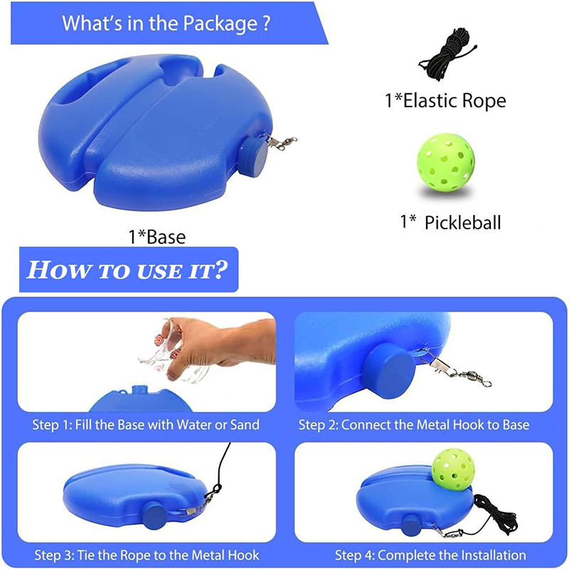 Pickleball Trainer Rebound Practice Set with Orange Tethered Ball and Blue Fillable Base -Solo Training Aid V888-ELOSUNG53192