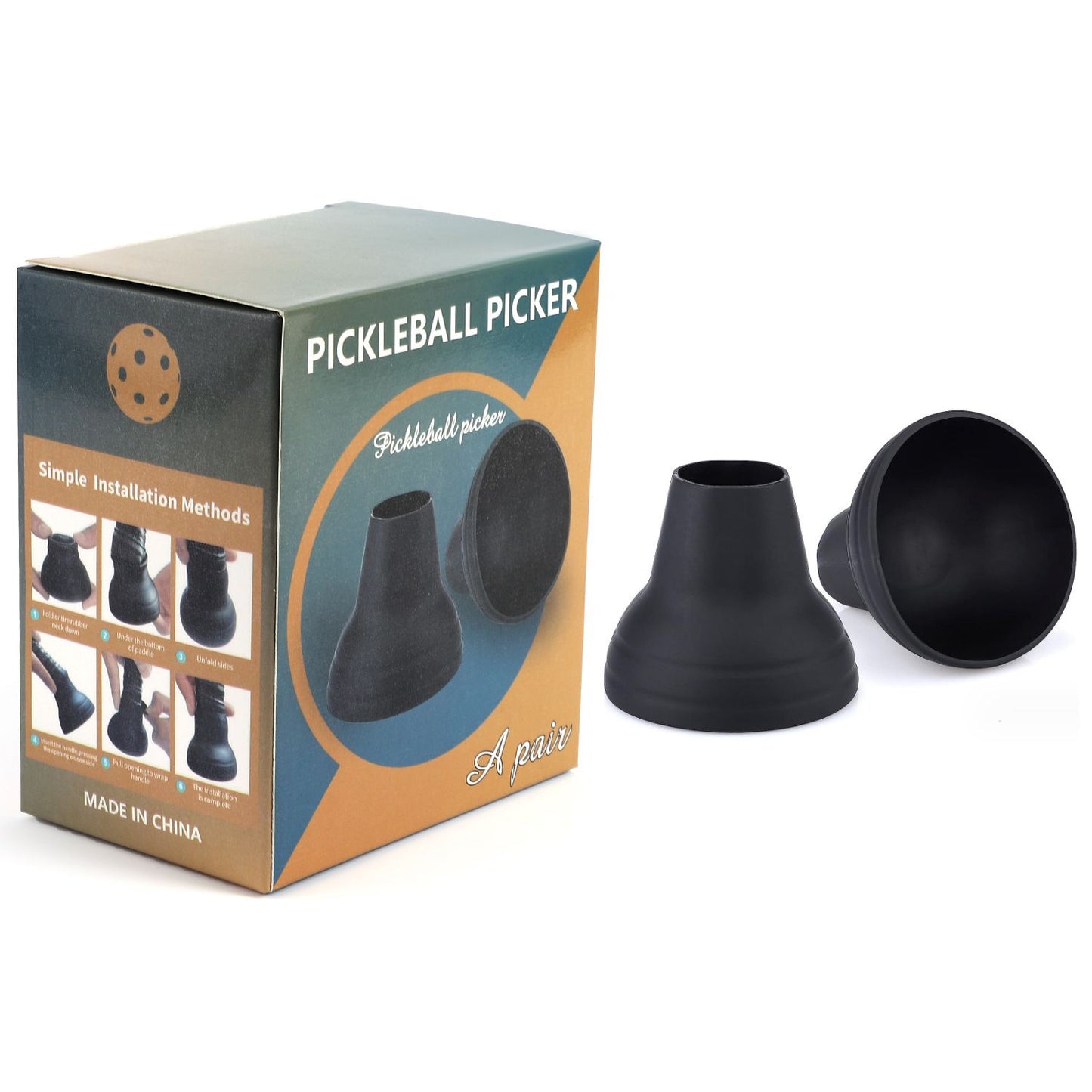 2-piece Black Silicone Pickleball Ball Retriever Attachment for Paddle Handle Easy Ball Pickup Training V888-ELOSUNG53196